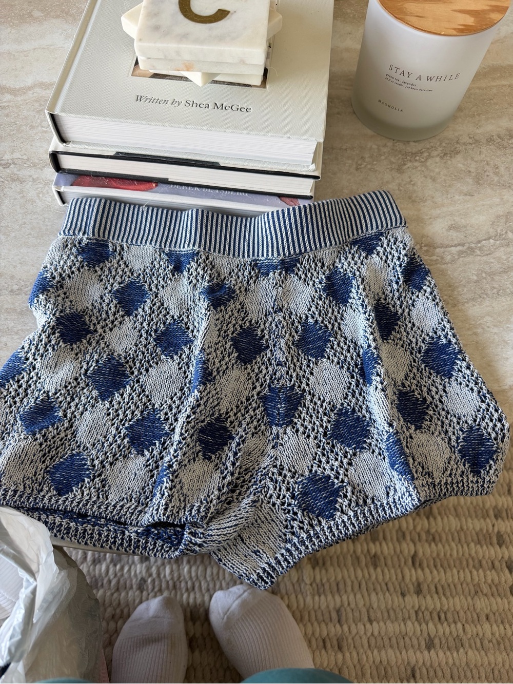 SOLID & STRIPED Blue and Light Gray Knit Bike Shorts